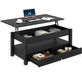 Rolanstar Coffee Table, Lift Top Coffee Table with Drawers and Hidden Compartment, Retro Central Table with Wooden Lift Tabletop, for Living Room, Black Rolanstar