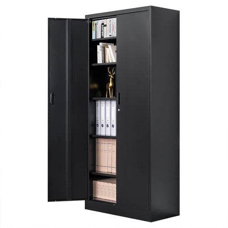 CMY Metal Storage Cabinet, 71" H Locking Cabinet with 5 Adjustable Shelves, Garage Cabinet for Office, Home, Pantry-Black CMY