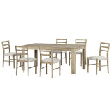 Merax 7-Piece Wooden Dining Table Set, Multifunctional Extendable Tabletop with 12” Leaf and 2 Drawers, 6 Chairs with Soft Cushion, Natural Wood Wash Merax
