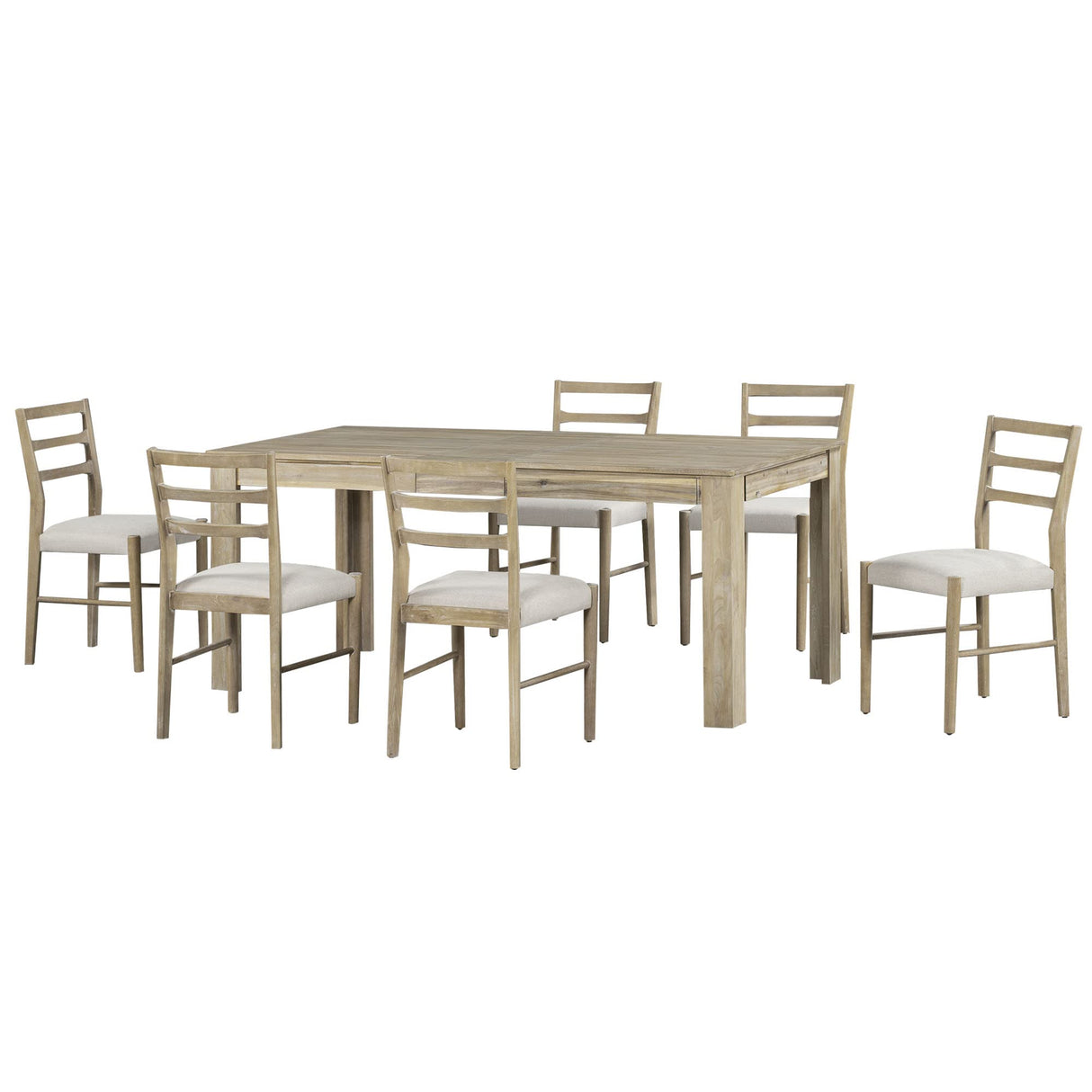 Merax 7-Piece Wooden Dining Table Set, Multifunctional Extendable Tabletop with 12” Leaf and 2 Drawers, 6 Chairs with Soft Cushion, White Merax