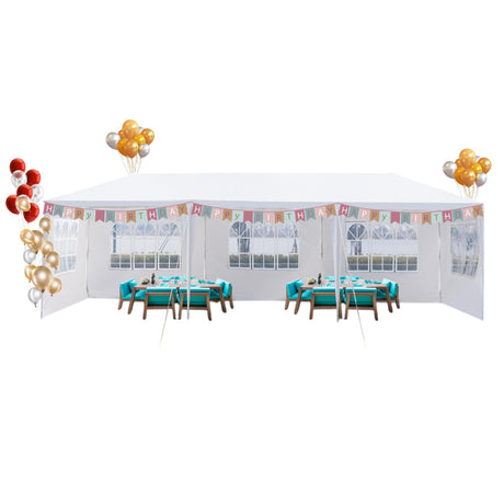 LIULINREST 10' X 30' Canopy Tent, White Backyard Party Tent with 5 Removable Sidewalls, Outdoor White Tents for Parties, Events, Birthday, Wedding, Grarden LIULINREST