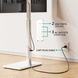 WALI Floor TV Stand with Power Outlet, Tall TV Stand Mount for 32-70 inch TVs up to 110 lbs, Swivel and Height Adjustable TV Stands with Wood Base for Bedroom, Office(TVDVD-7PW), White WALI