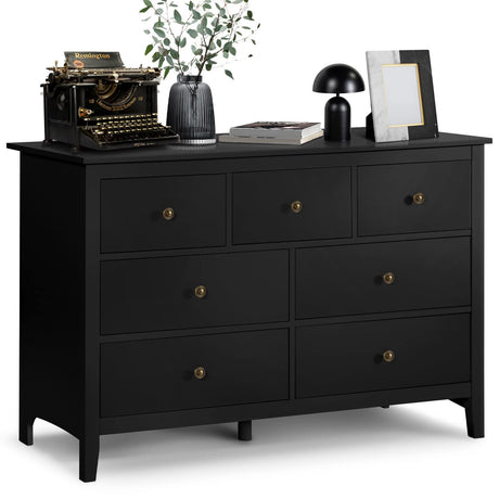 LQFATEST Black Dresser for Bedroom, 7 Drawer Dresser, Wooden Dresser, Wooden Storage Chest of Drawers for Living Room, Hallway, Entryway, Bedroom Furniture LQFATEST