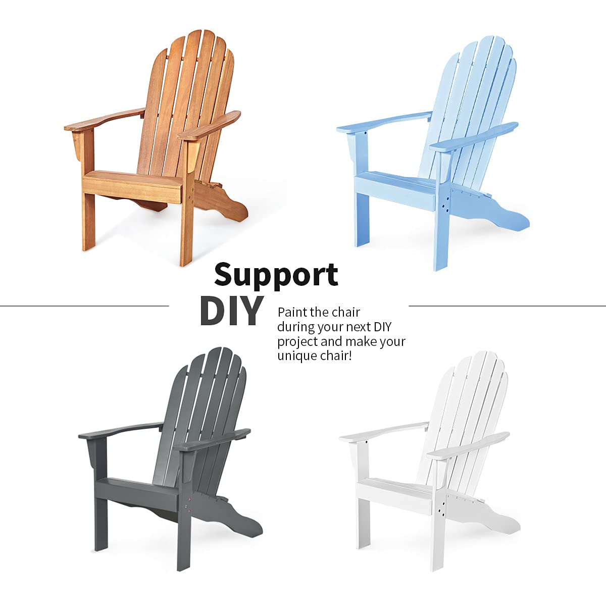 RELAX4LIFE Adirondack Chairs Set of 4, Acacia Wood Adirondack Lounge Chair, Weather Resistant Outdoor Chair for Patio Garden Porch Deck, 350 LBS Weight Capacity, Wooden Fire Pit Chairs (4, Natural) RELAX4LIFE