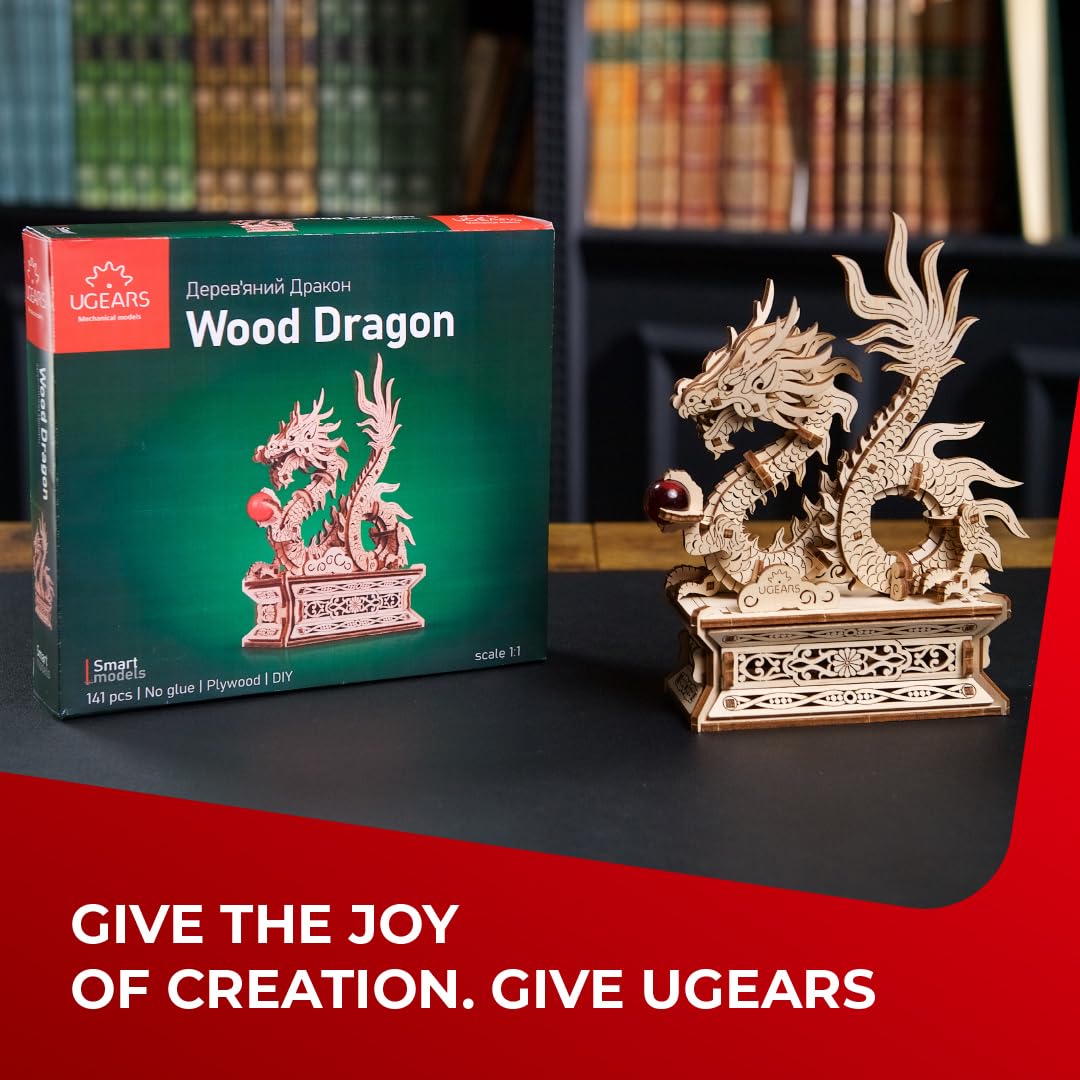 UGEARS Wood Dragon Puzzle 3D - Model Building Kits for Adults - Chinese 3D Dragon Wooden Puzzle Hobbies for Men - Wooden Models for Adults to Build