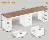 SEDETA Farmhouse 96.5" Computer Desk with Drawers, 2 Person Home Office Desk, Gaming Double Desk with Storage Shelves, Long Two Person Writing Desk (White and Brown) SEDETA
