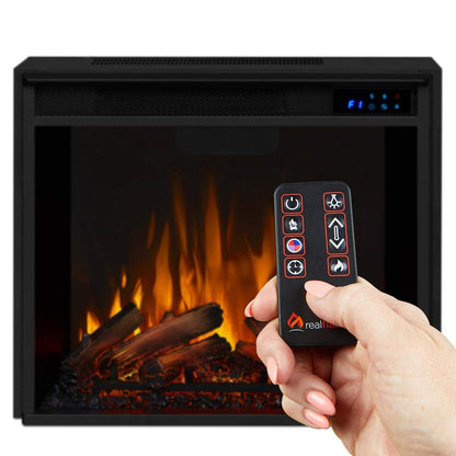 Real Flame Replaceable Electric Fireplace Heater Insert, Multi Flame Colors, Multi Brightness Levels, Adjustable Thermostat, Timer, Over Heat Protection, Automatic Safety Shut Off, Remote Control