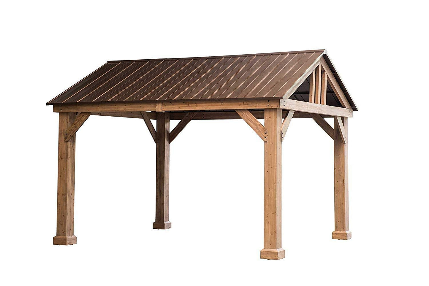 Coen L-GZ1171PWD-B Hudson Cedar Wood Pavilion with Hardtop, Gazebo, 14'x12', Natural/Brown - WoodArtSupply