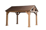 Coen L-GZ1171PWD-B Hudson Cedar Wood Pavilion with Hardtop, Gazebo, 14'x12', Natural/Brown Sunjoy