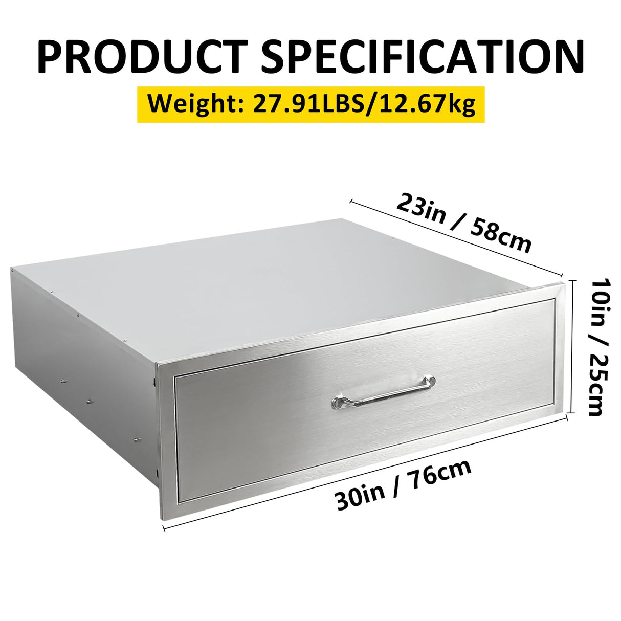 SGOLAN Outdoor Kitchen Drawers 30" W x 10" H x 23" D Flush Mount BBQ Single Drawers with Divider,Built-in Stainless Steel Drawer with Chrome Handle for Outdoor Kitchen Island Patio Grill Station SGOLAN