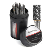 HIDOTOL Carbide Burr Set 1/4" Shank 10PC Tungsten Double Cut Carbide Rotary Burr Set for Metal and Wood Carving, Grinding, Polishing, Engraving, Drilling in Sturdy Round Case. HIDOTOL