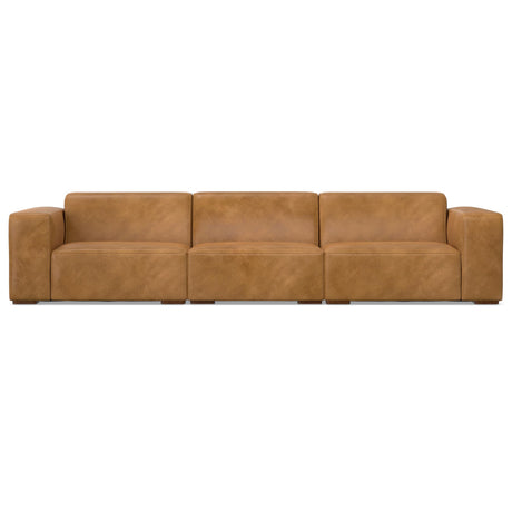 SIMPLIHOME Rex 3-Seater Modular Sofa in Full-Grain Genuine Leather, Sienna, 122-inches Wide, Handcrafted Modern-Style Leather Couch for Living Room and Family Room SIMPLIHOME