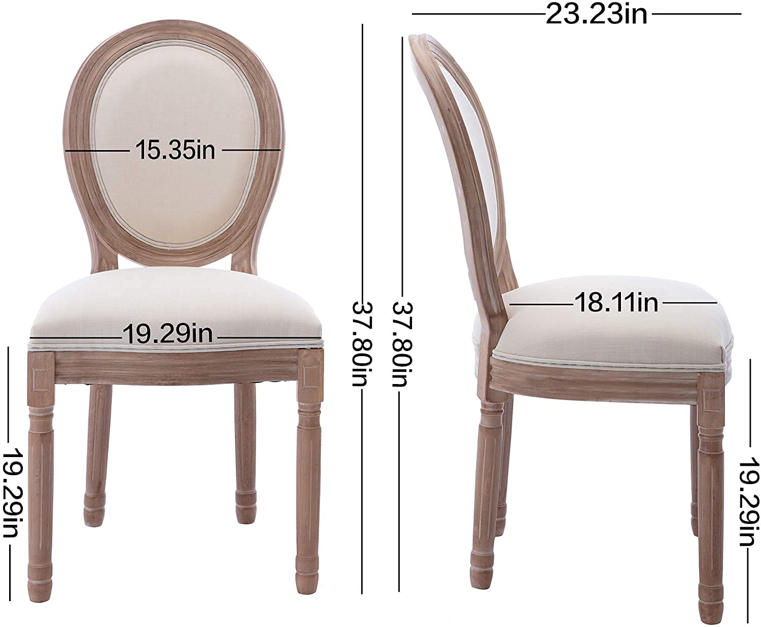 Nrizc French Dining Chairs Set of 6, French Country, Vintage Farmhouse Dining Chairs with Round Back, Solid Wood Beige Fabric Dining Room Chairs, for Kitchen, Bedroom - WoodArtSupply