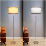 HonoDing Mid-Century Modern Floor Lamp, Walnut Wood Finish, Drum Shade, Living Room Décor (64in, E26 LED) HonoDing