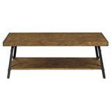 Emerald Home Furnishings Chandler Rustic Industrial Solid Wood and Steel Coffee Table with Open Shelf, Pine Brown,48" Emerald Furniture