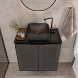COZIMAX Umbu Combo Black Steel Bathroom Vanity Set 24" with Tempered Glass Countertop and Door, Black Square Ceramic Sink COZIMAX