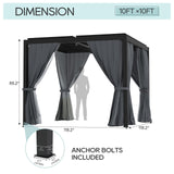 LVUYOYO Louvered Pergola 10' x 10', Outdoor Pergola with Adjustable Roof, Patio Aluminum Frame Metal Gazebo with Curtains and Netting for Patio, Backyard, Garden, Deck (Black) LVUYOYO