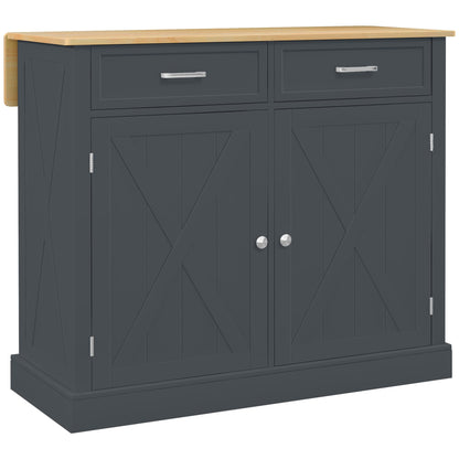 HOMCOM Rolling Kitchen Island with Drop Leaf Wood Breakfast Bar, Farmhouse Kitchen Cart with 2 Drawers, Adjustable Shelves for Dining Room, Dark Gray - WoodArtSupply