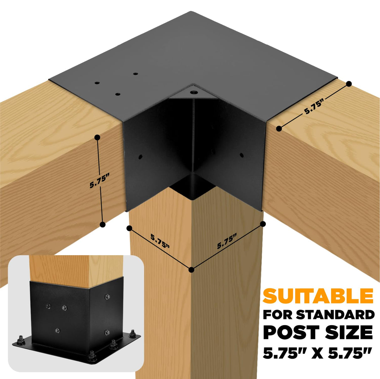 WIMART Pergola Bracket, 3-Way Pergola Right Angle Bracket, Raised Wood Bracket for 6"x6" (Inner Dimensions: 5.5"x5.5") Wooden Beam, Pergola, Garden, Gazebo,... (Set 8) WIMART