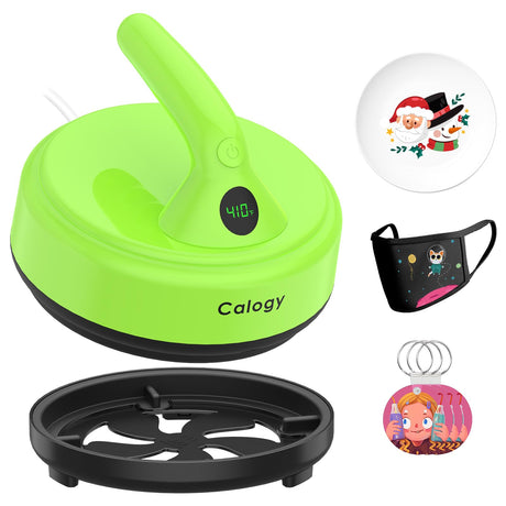 Calogy Mini Heat Press, 5" Diameter Round Heat Press Machine for T-Shirt Portable, 4 Levels Temp Max 410℉, Small Iron for Crafts, Coaster, Bag, Pillow, Ceramic, Sublimation Ink Vinyl Transfer (Green) Calogy