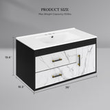 YITAHOME 36 Floating Vanity with Sink, Wall Mounted Bathroom Cabinet Vanity with Soft-Close System Cabinet, Marble Pattern, 2 Drawers & Pre-drilled Three Holes YITAHOME