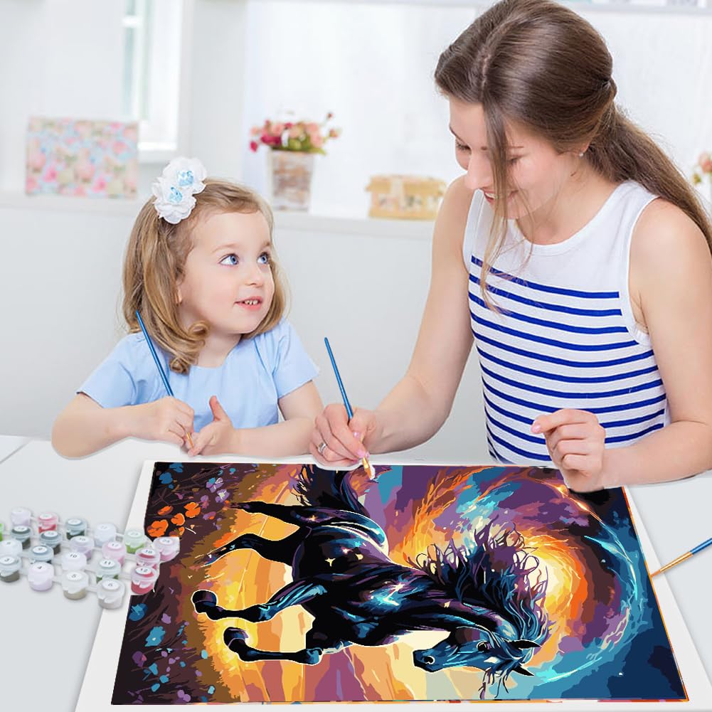 JUJUHOOD Black Horse Paint by Numbers Kit for Adults Beginner, Horse Paint by Number Kits for Adults on Canvas Animal with Paintbrushes and Acrylic Pigment 16x20 inch JUJUHOOD