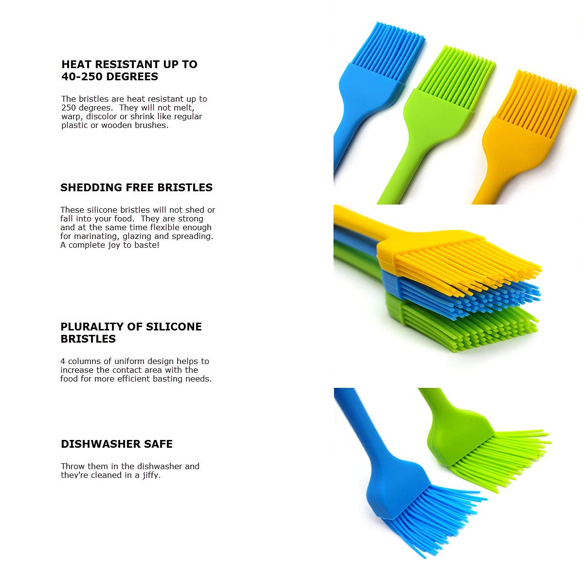 SILCONY 8.4" Silicone Basting Pastry Brush - Perfect for Oil Butter Spread, Marinades, Baste, BBQ, Grill, Cooking - BPA Free, Food Grade Material, Dishwasher Safe (3, 8.4 Inches) Silcony