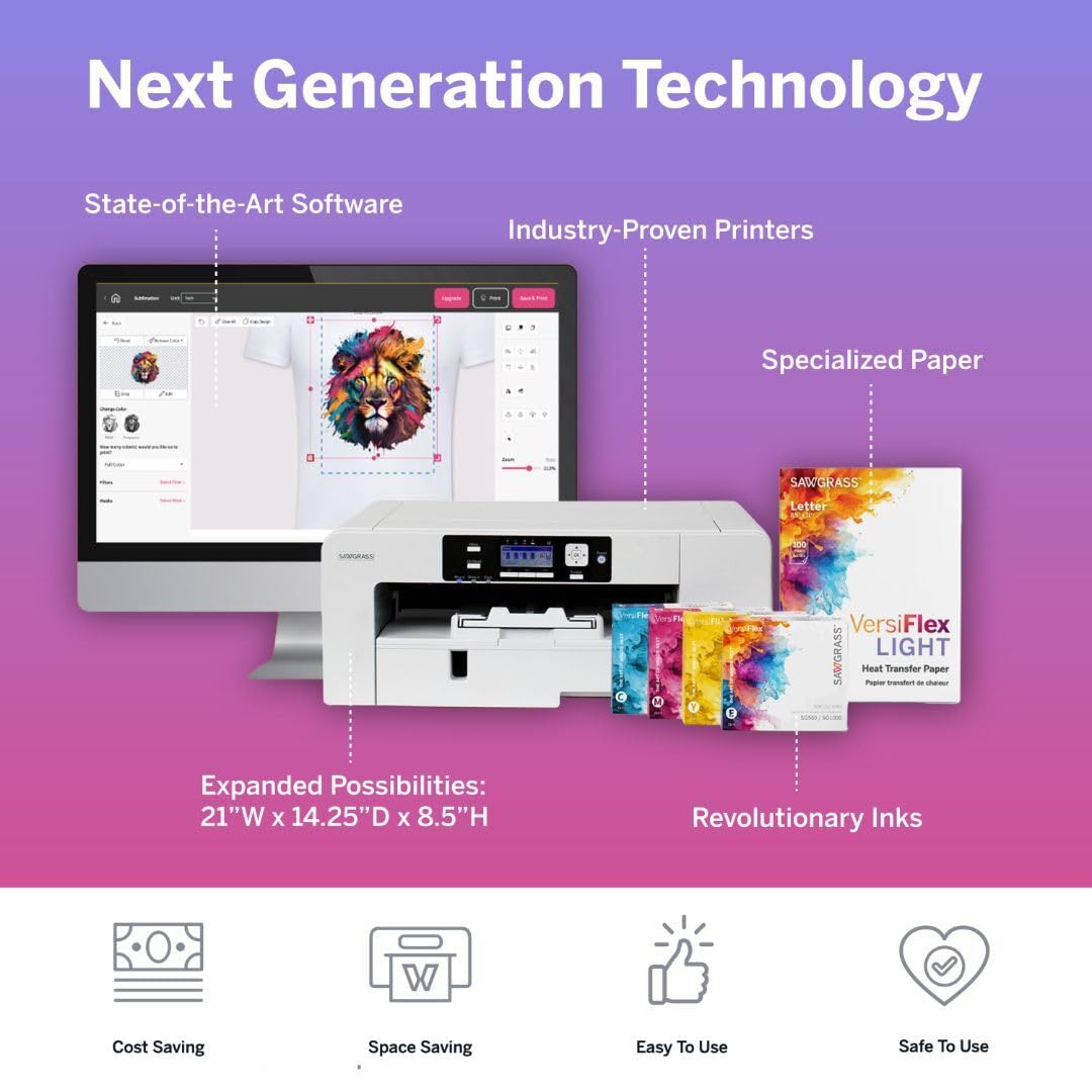 Sawgrass SG500 VersiFlex Printer Bundle, Innovative Inks & Light Heat Transfer Paper Bundle - Soft-Touch Infusible Ink, 8.5x11 Paper - Professional Results on Untreated Fabric and Wood Sawgrass