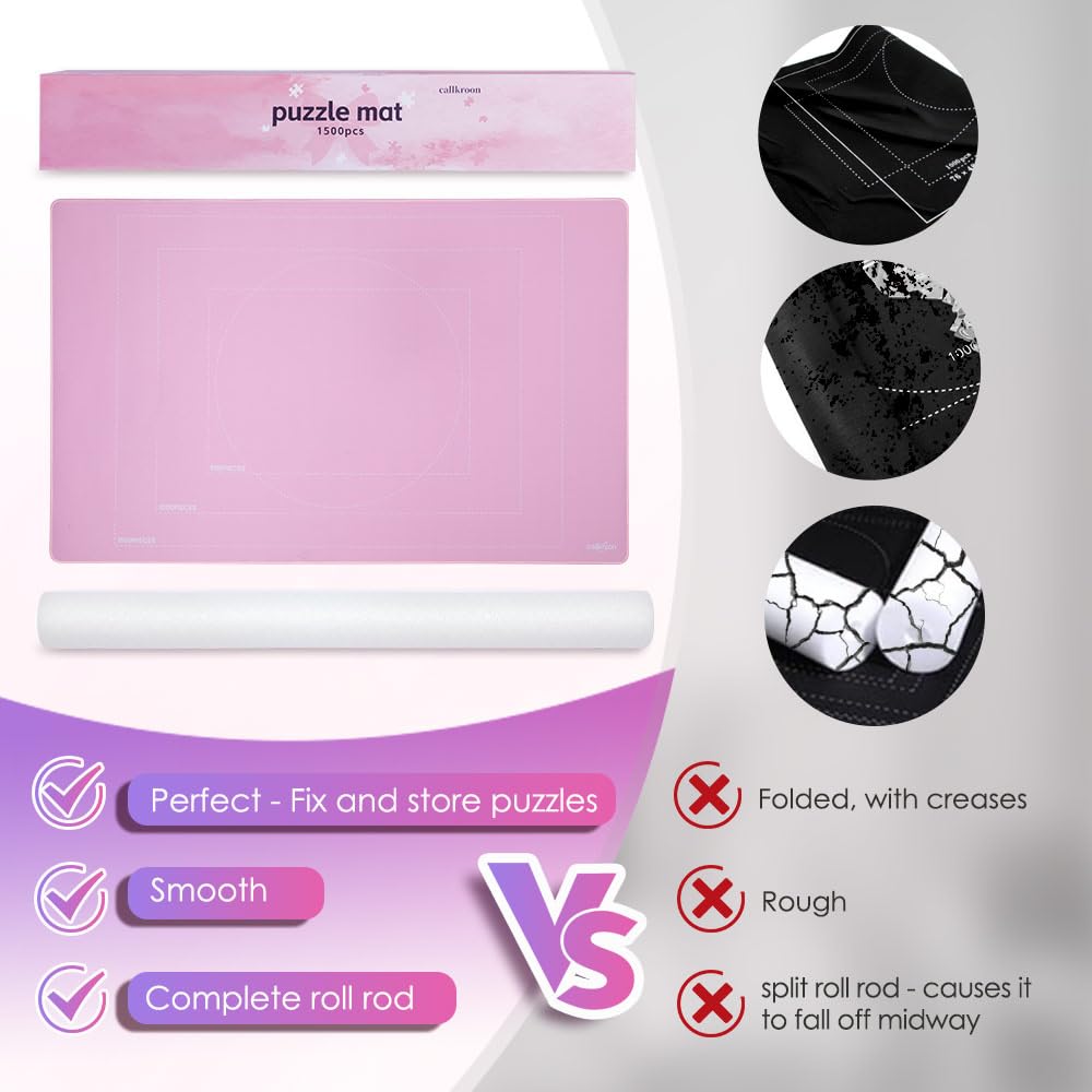 CALLKROON Puzzle mat Holds 2000 Pieces | roll-up Design with Non-Slip Rubber Bottom | 6 Sorting Boxes | Portable Puzzle Storage Box for Adults, Kids (Pink) CallKroon