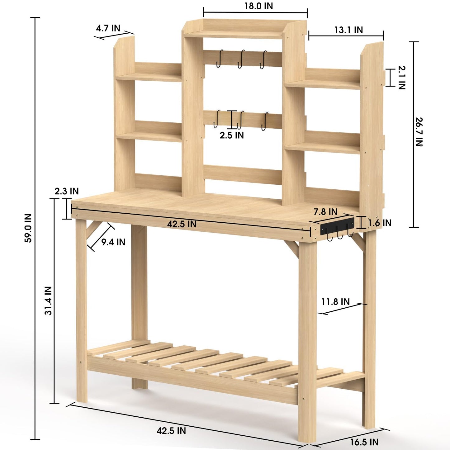 Highpro Outdoors Potting Benches Table, Garden Work Table Outside, Wooden Workstation Table with Storage Shelf - WoodArtSupply