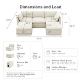 mopio Oversized Modular Sectional Sofa with Fully Removable Covers and Storage, Convertible U & L Shaped Sectionals, Modern Cloud Couch for Living Room with Ottoman Chaise, 4 to 8 Seats, Off White mopio
