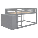 Harper & Bright Designs Full Over Full Low Bunk Bed with Storage, Solid Wood Floor Bunk Beds Frame with 4 Drawers and 3 Shelves, Full Loft Bed for Kids, Teens, Adults - Gray Harper & Bright Designs