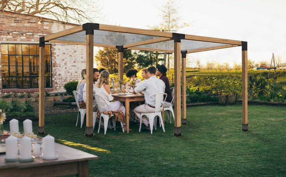 2Pcs Pergola Brackets Kit 4 Way Right Angle Corner Brackets for Gazebos,Garden,Patio,Wood Beams 4''x4'' Lumber (Actual: 3.8x3.8'') Inusbojie