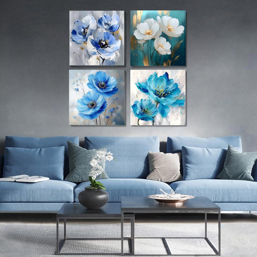 4 Pack Flowers Paint by Number for Adults Kids Framed, Easy Acrylic Adults Paint by Numbers Kits on Canvas with Paints and Brushes, Small Flowers Arts and Crafts Kits for Home Wall Decor (8 x 8 Inch) Fotasmua