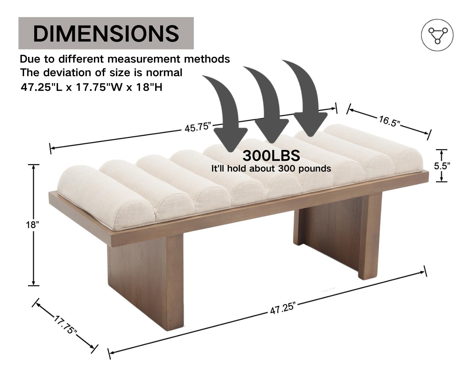 CIMOTA Modern Bedroom Bench, 47 Inch Upholstered End of Bed Bench Padded Entryway Bench with Cylindrical Cushion/Wood Legs, Wooden Window Bench for Living Room/Hallway, Linen Beige - WoodArtSupply