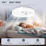 VOLISUN Low Profile Ceiling Fans with Lights and Remote, 19.7in Fandelier Ceiling Fan Flush Mount, 3000K-6500K Smart Bladeless LED Fan Light, White Modern Ceiling Fans with Lights for Bedroom VOLISUN