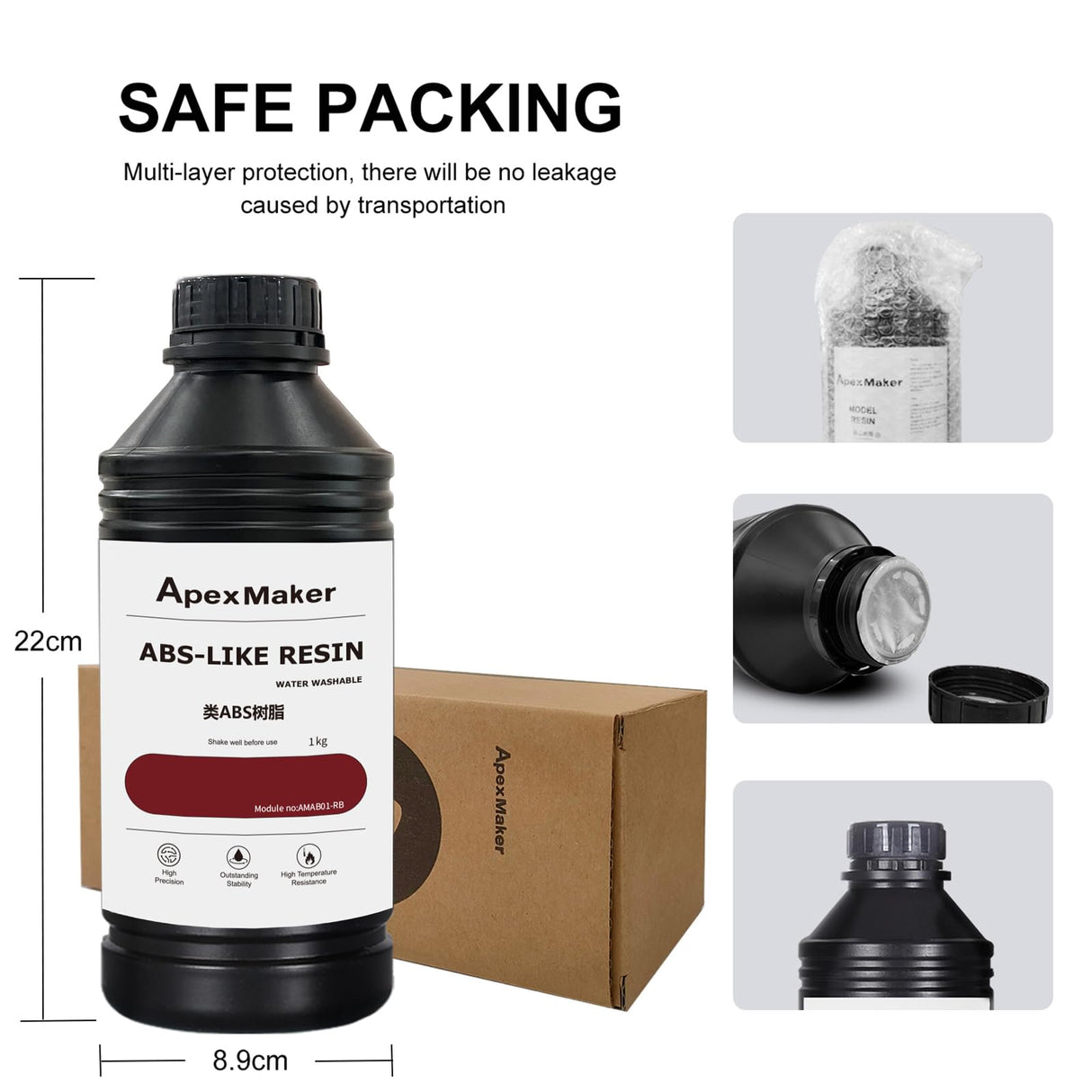 Apexmaker 3D Printer Resin ABS Like & Water Wash Resin, 1000g, High Precision Quick Curing Water Wash ABS Like Photopolymer Resin, 395-405nm UV Curing 3D Printing Liquid for LCD DLP SLA 3D Printers ApexMaker