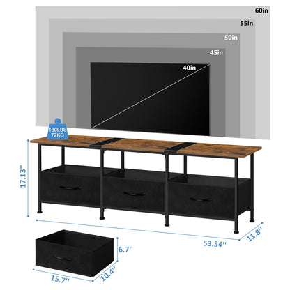 OYEAL TV Stand for Bedroom 53'' Entertainment Center with 3 Fabric Drawers Cabinet for 50/55/60 inch Television, Farmhouse Media Console Table for Living Room, Rustic Brown