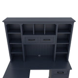 Bellemave L Shaped Executive Desk, Farmhouse l Shaped Desk, Home Office Desk with Storage Cabinet and Shelf, Farmhouse Corner Desk with Drawers, Standing l Shaped Desk, Antique Blue Bellemave