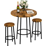 Recaceik 3 Piece Pub Dining Set, Modern Round bar Table and Stools for 2 Kitchen Counter Height Wood Top Bistro Easy Assemble for Breakfast Nook Living Room Small Space Restaurant, Rustic Brown 23 Recaceik