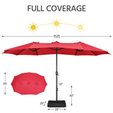 Yaheetech 15 ft Triple-size Patio Umbrella w/Base Included - Market Extra-Large Double Sided Umbrella - Twin-size Patio Parasol w/Easy Crank & 12 Strong Ribs & Ventilation Openings, Red Yaheetech