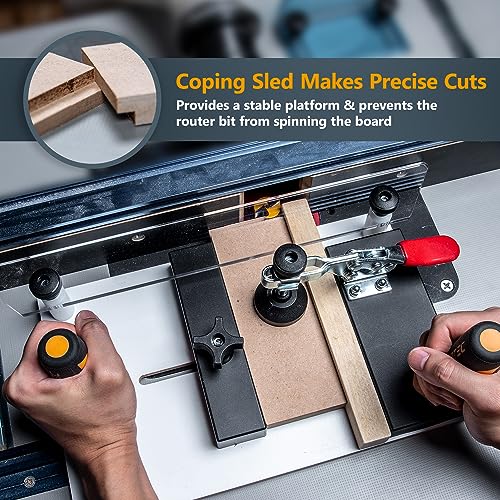 POWERTEC Rail Coping Sled for Router Tables, Professional Precise Cutting Rail for Cabinet Door Joints, Drawer Fronts and Woodworking Tools and Jigs POWERTEC