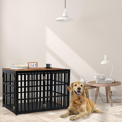 HIDOG 40" Dog Crate Furniture, Wooden Pet Crate End Table Decorative Dog Kennel Furniture, Heavy Duty Dog Cage for Large and Medium Dogs, Three Doors with Double Protection Lockes, Rustic Bro - WoodArtSupply