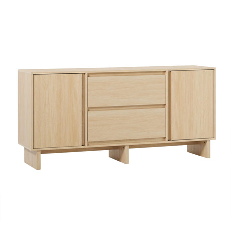 Walker Edison Scandinavian Beveled 2-Door, 2-Drawer Sideboard, 63 Inch, Coastal Oak Walker Edison