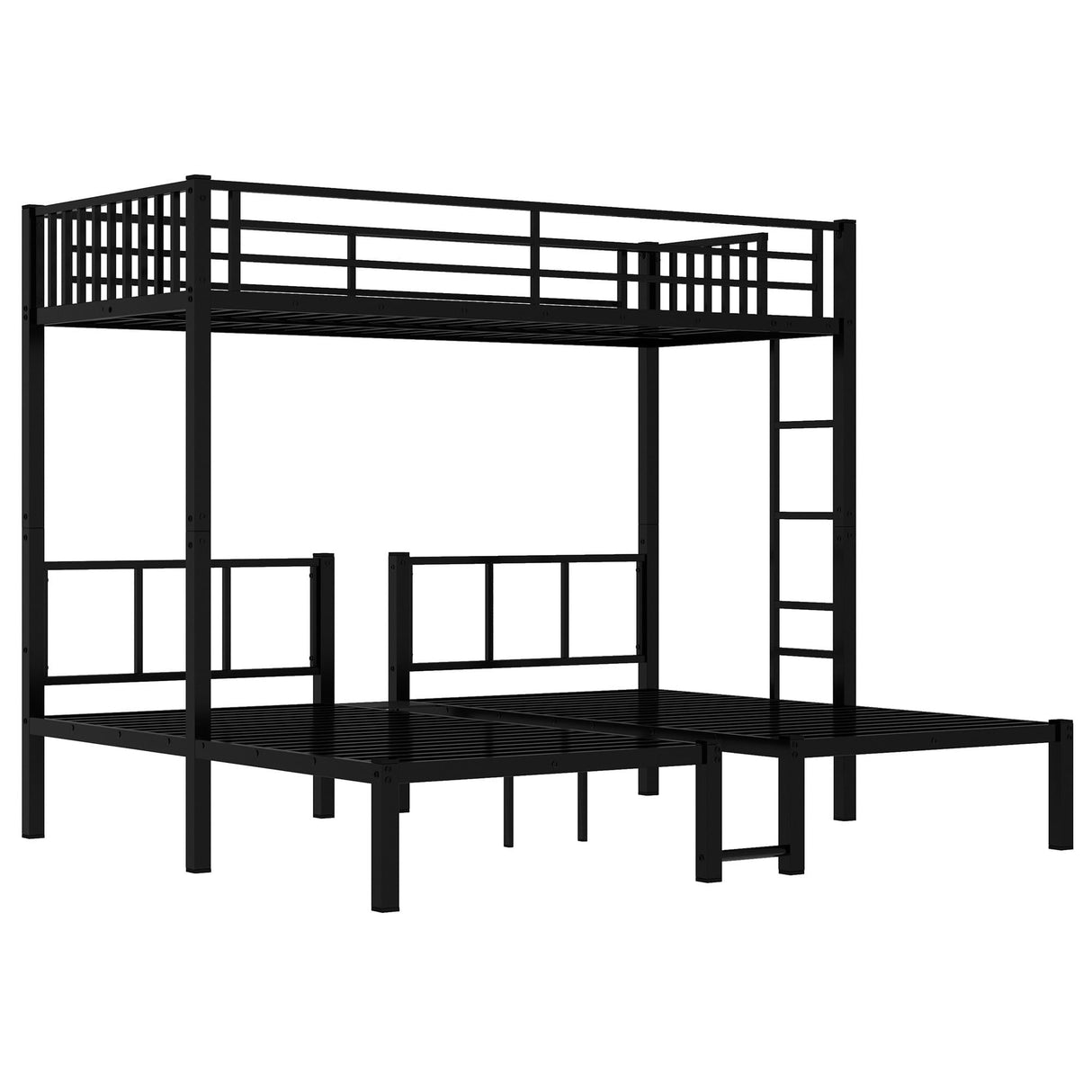 HKOLIE Twin Over Twin & Twin Bunk Beds for 3, Triple Bunk Bed for 3 with Guardrails, Ladder & Upper-Bed Platform, for Children, Teens, Adults, No Box Spring Needed (Triple Bunk Bed) HKOLIE
