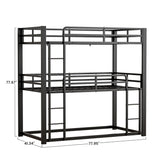 Mixcous Metal Triple Bunk Bed, Twin Over Twin Over Twin Heavy Duty Bunkbeds, Full-Length Guardrail Family-Friendly for All Ages, Bedroom, No Box Spring Needed, Easy Assembly, Black Mixcous