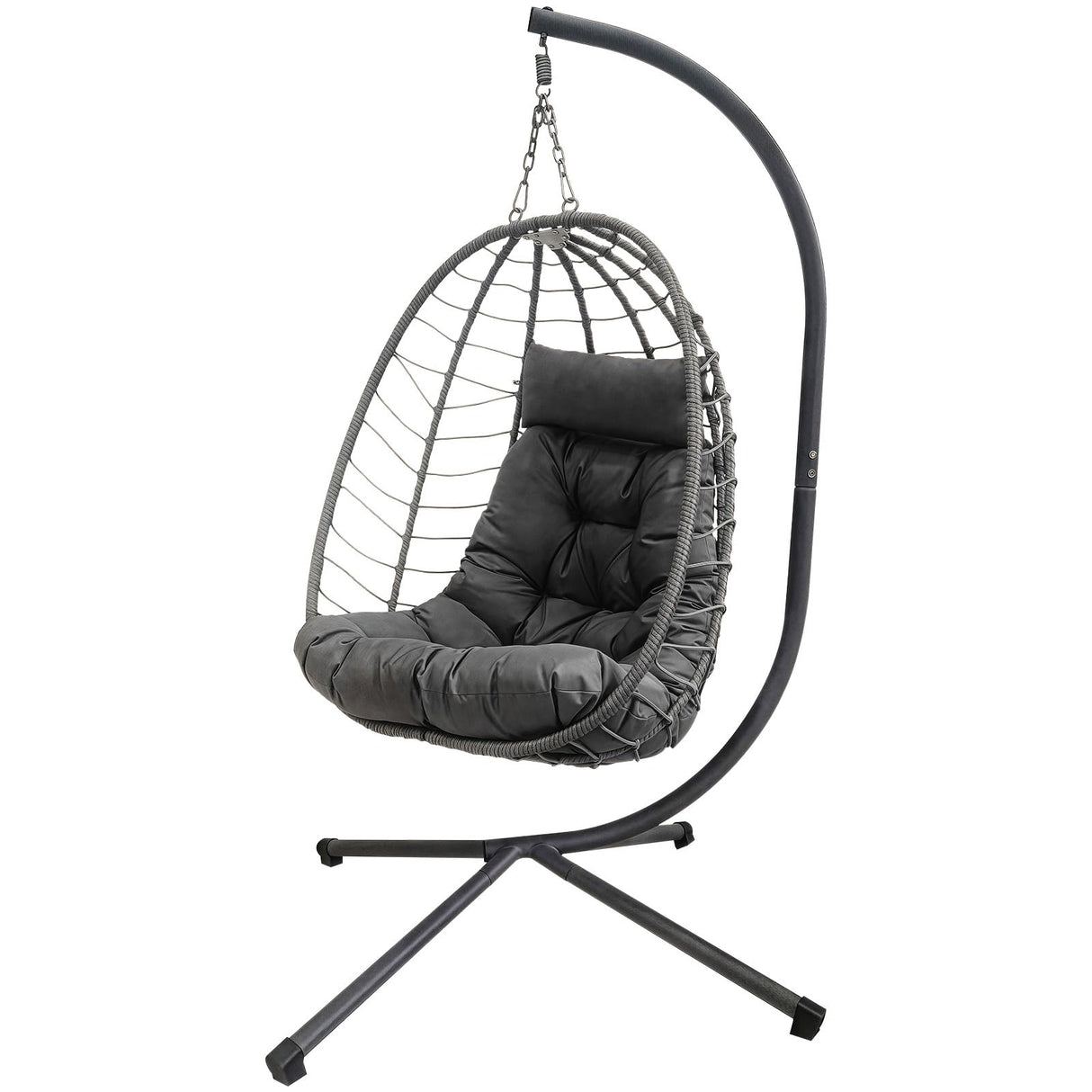 Hanging Egg Chair with Stand, Outdoor Patio Rattan Wicker Swing Egg Chair, Outdoor Indoor Hammock Chair for Porch, Living Room, Poolside and Balcony, 350LBS Capacity, Dark Grey XZHQHB