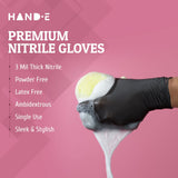 Hand-E Touch Black Nitrile Disposable Gloves Medium, 50 Count - BBQ, Tattoo, Hair Dye, Cooking, Mechanic Gloves - Powder and Latex Free Hand-E Touch