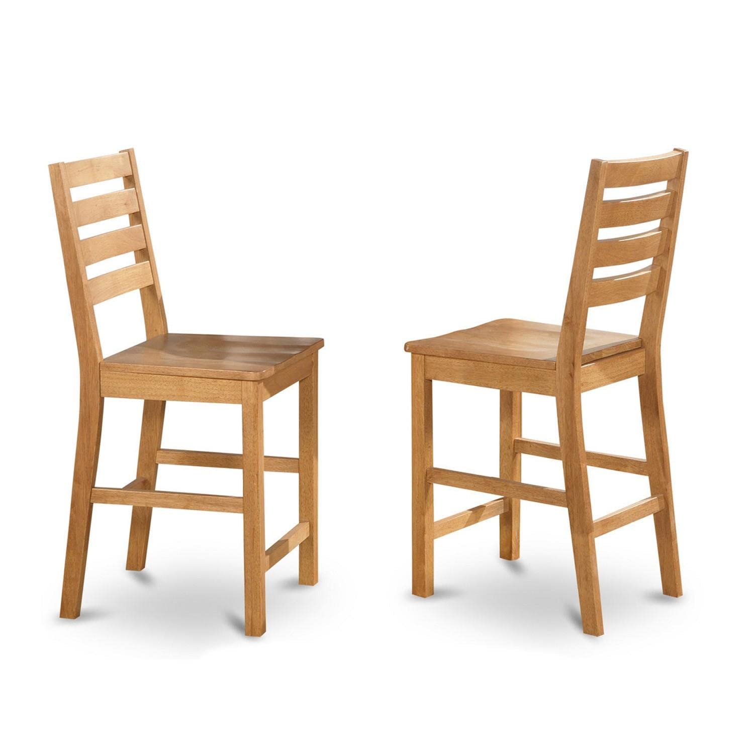 East West Furniture CFS-OAK-W Café Counter Height Dining Chairs - Ladder Back Wood Seat Chairs, Set of 2, Oak - WoodArtSupply