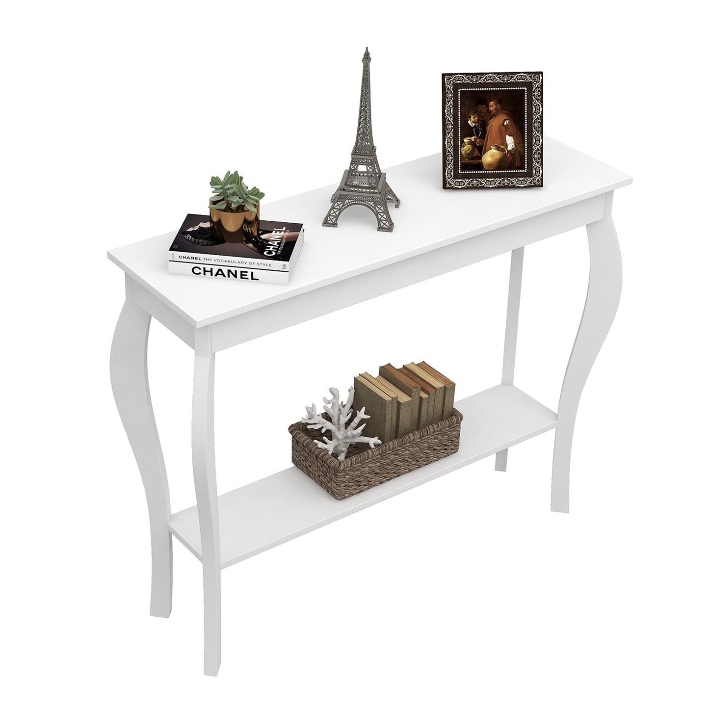 ChooChoo Narrow Console Table, Chic Accent Sofa Table, Entryway Table, White